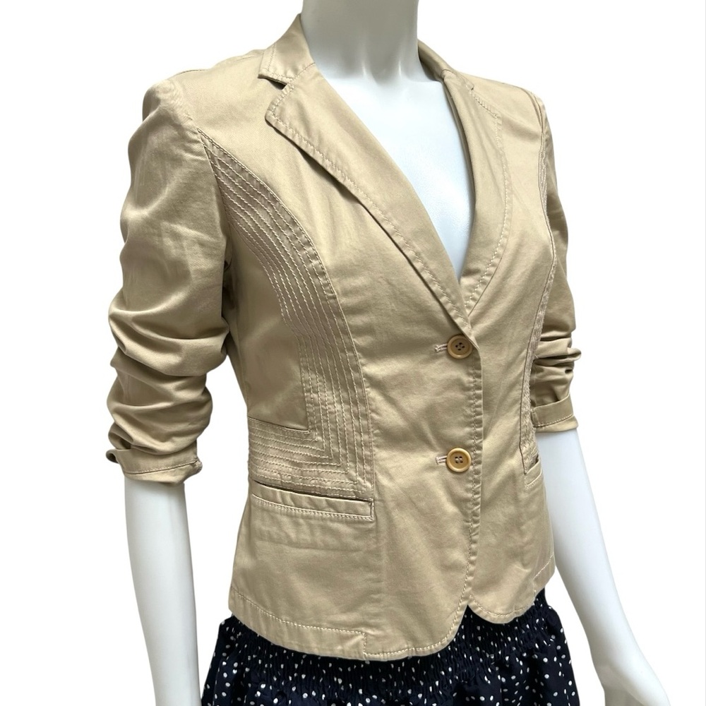 DKNY Tan Cropped Blazer Cotton Fitted Office Carrier Preppy Academia Minimalist
